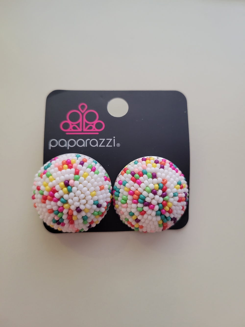 Paparazzi White Multicolor Seed Bead Button Earrings